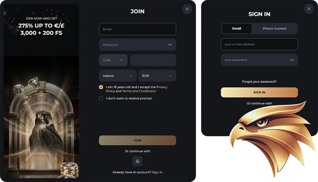 Falcon registration and login